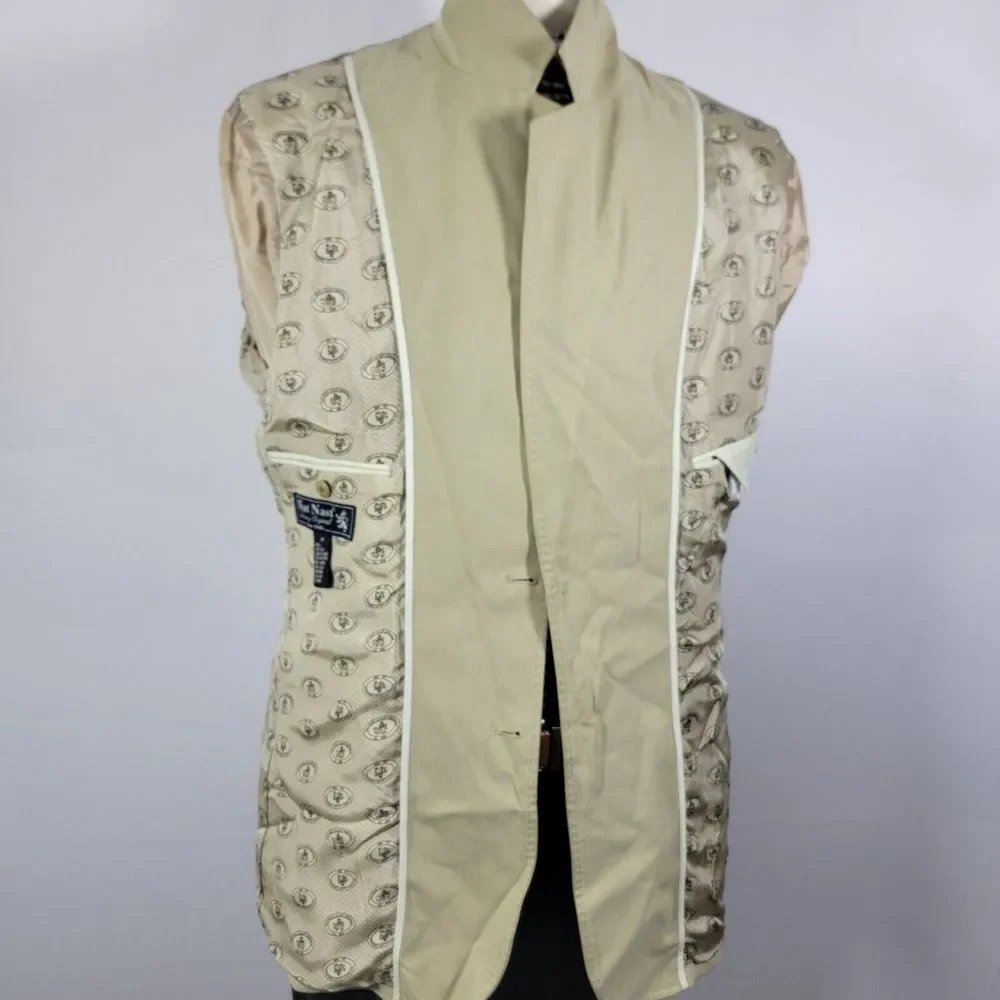 Nat Nast Men's Sport Coat Blazer Two Button Beige‎ Twill 100% Silk Size Medium